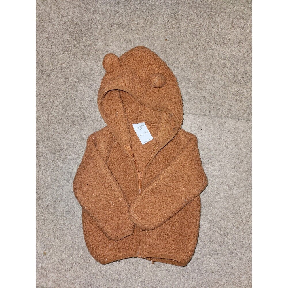 6-9M Okie Dokie baby Brown teddy bear coat w Zipper Closure and Hood